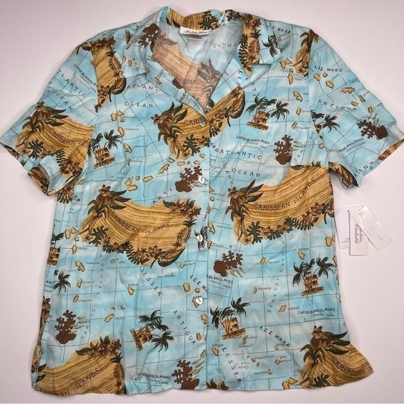 Judith Hart Shirt Caribbean Hawaiian Button Blue Tropical  Summer Vacation New - Picture 1 of 14